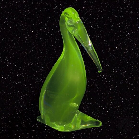 Venetian Clear Art Glass Bird Duck Clear Crystal Green Manganese 365nm UV Glow - Picture 5 of 16